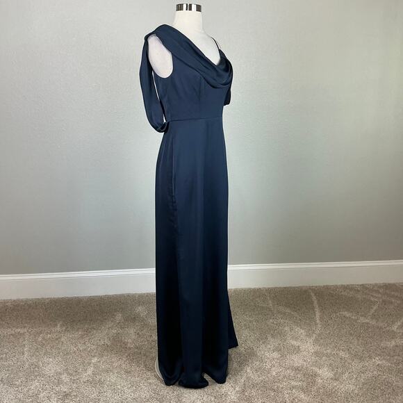 One Shoulder Backless Long Evening Gown Blue Size 6 Formal Dress by AQUA - Picture 3 of 11